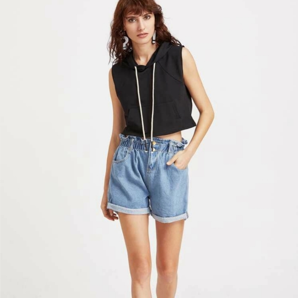 SHEIN Elastic high-waisted denim shorts